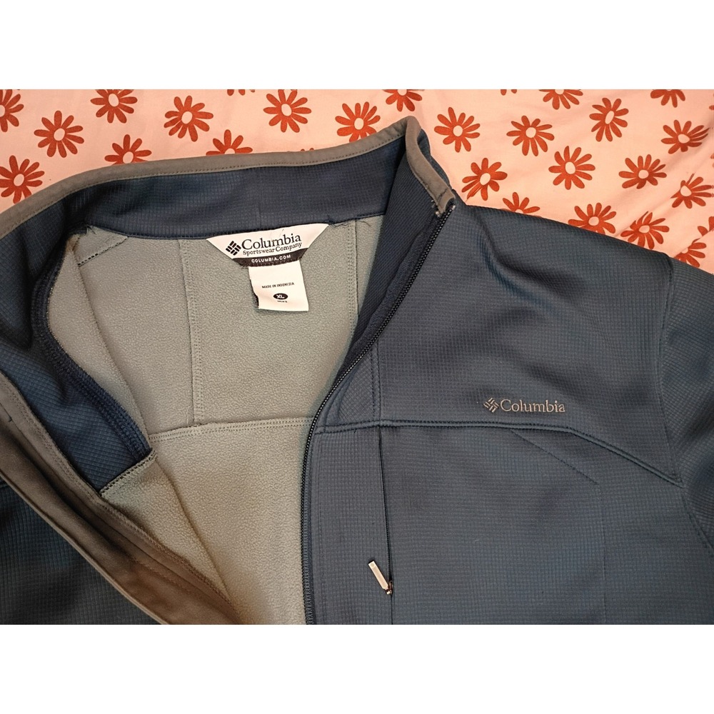 Columbia Omni-Dry Mens XL Full Zip Grid Fleece Jacket Teal Blue XM 6303 - Picture 7 of 7